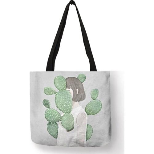 Hot Tropical Cactus Plant Print Tote Bag For Women Folding Reusable Shopping Bags Traveling Beach School Shoulder Bags Dropship