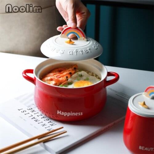 Japanese Ceramic Instant Noodle Bowl with Rainbow Lid Phone Holder Binaural Large Soup Bowl Coffee Milk Mug Tea Cup Tableware