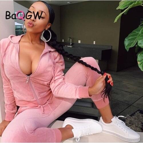 BaQGW Autum Winter Velvet Hooded Jacket and Joggers Sweatsuit Two Piece Set Casual Long Sleeve Outfits Jogging Suits for Women