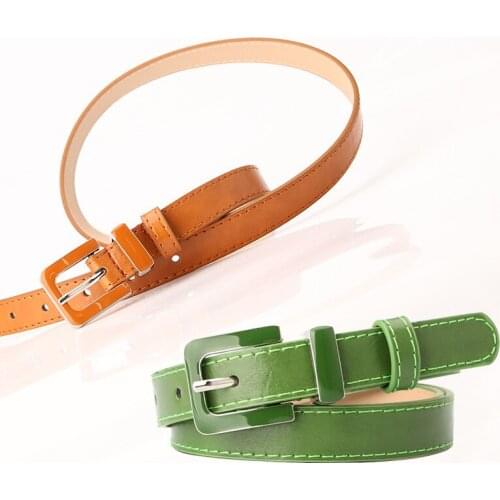 Womens Leather Belt Minimalism Waistband Pin Buckles Jeans Bright Oil Female Waist Belts for Women Dresses Fashion Simple