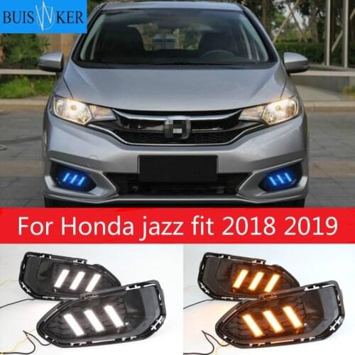 2pcs For Honda jazz fit 2018 2019 LED DRL Daytime Running Lights Daylight Fog Lamp Cover With Turn signal lamp