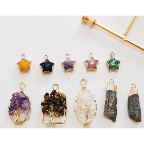 2pcs New Fashion Crystal stone Earrings star copper edging brown ore pendant diy homemade necklace jewelry material accessories