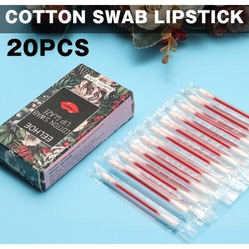 20pcs/box Double Head Cotton Swab Makeup Lipstick Non Stick Lip Glaze Cotton Swab Waterproof Cleaning Cosmetics Tools