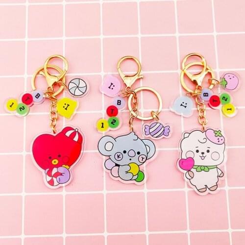 2021 New Cute Keychain Kawaii Cartoon Keyring for Women Bag Pendant Acrylic Key Chain Charm Airpods Keyfob Jewelry kids Gift