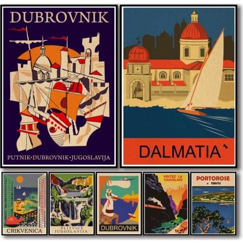 31 Designs Vintage Yugoslavia Scenery Kraftpaper Poster Landscape Art Painting Abstract Fancy Wall Sticker for Coffee House Bar