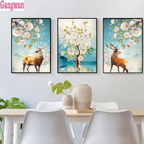 5d mosaic DIY Diamond Painting big white flower deer full square round diamond Embroidery 3 pcs set cross stitch home decoration