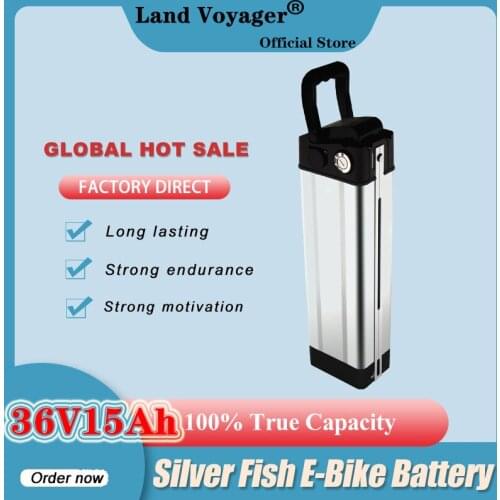 Land Voyager 36V 15AH Silver Fish E-bike Battery 36V 15AH 500W Electric Bicycle akku 18650 3000mAh cell Bottom Discharge Port