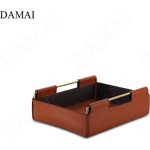 American Minimalist Leather Trays Decorative Creativity Coffee Table Desktop Remote Control Key Sundries Storage Tray Home Decor