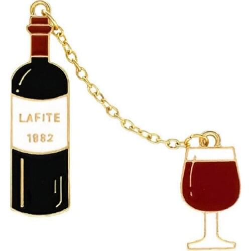 High Quality Fashion Jewelry Brooch Accessories Metal Fun Cute Red Wine Beer Coffee Juice Alloy Chain Decorative Pin Badge