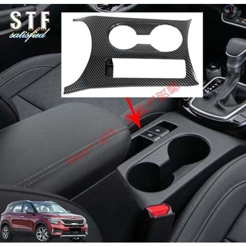 Carbon Fiber Style Cup Drink Holder Cover Trim Bezel Frame Molding Garnish For KIA Seltos 2019 2020