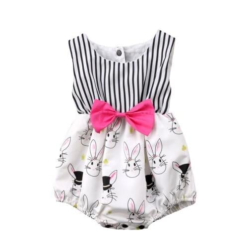 Newborn Toddler Baby Girls Bowknot Bunny Clothes Romper Sunsuit Outfits