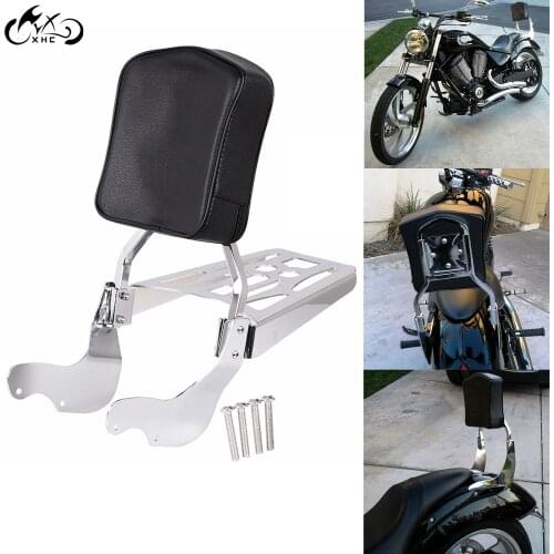 Motorcycle Chrome Backrest Sissy Bar Luggage Rack Pad For Victory Vegas Zach Ness 8 Ball Low Premium Kingpin 8 Ball FLMS 2003-Up
