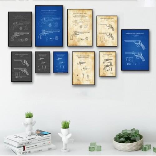 Colt Revolver Firearm Starr Revolver Silencer Firearms Forte Smith Wesson Flute Blueprint Canvas Art Poster Oil Painting NoFrame