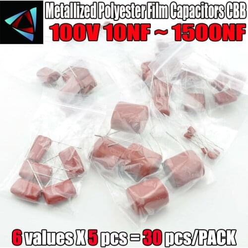 400V CBB Capacitor Assorted Kit,Sample bag,6ValuesX5PCS=30PCS,400V / 103J 473J 104J 334J 105J 155J,No Polarity AC Capacitor