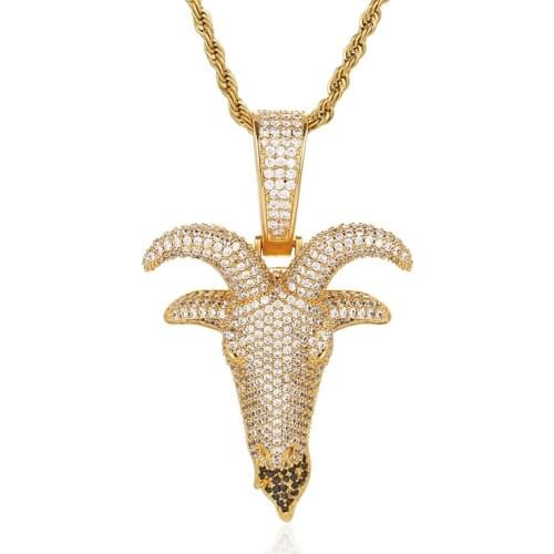 Iced Out Goat Head Pendants With Stainless Steel Chain 2 Colors AAA Zircon Necklace Hip Hop Jewelry Gifts