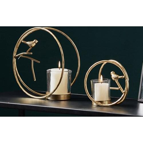Metal Artwork Figurines Home Decoration Accessories Candle Stick Ornament Abstract Bird Candle Holder Book Shelf Decor Crafts