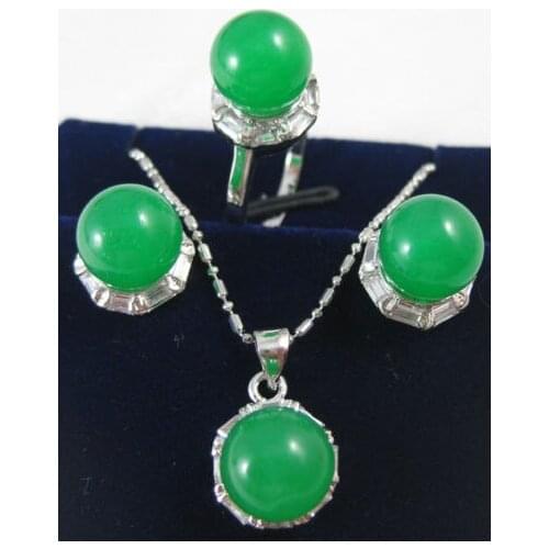 Hot sell new - Fast SHIPPINGJewelry green stone pendant necklace ring earring sets +Fast Chain (A0511)