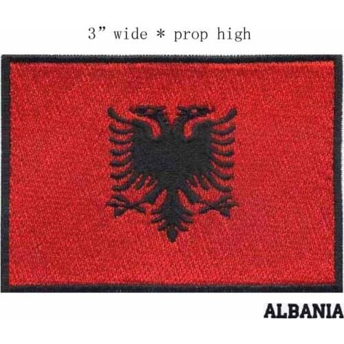 3" wide Albania embroidery flag patch black border iron on backing custom embroidered patch