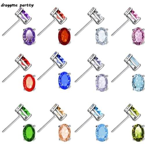 New Oval Shape Earrings For Women Colorful Round Shiny Stud Earrings Girl Charm Jewelry Elegent Gift