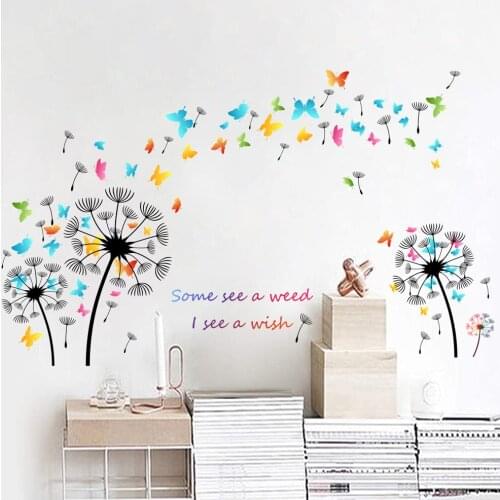 Dandelion colorful butterfly Wall Sticker Living room bedroom background decoration wallpaper Mural home decor Creative stickers