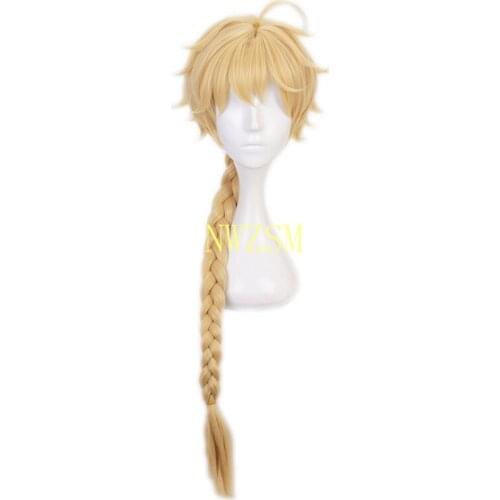Genshin Impact Cosplay Aether Traveler Golden Braid Heat Resistant Synthetic Hair Wigs Halloween Carnival Party Role Play