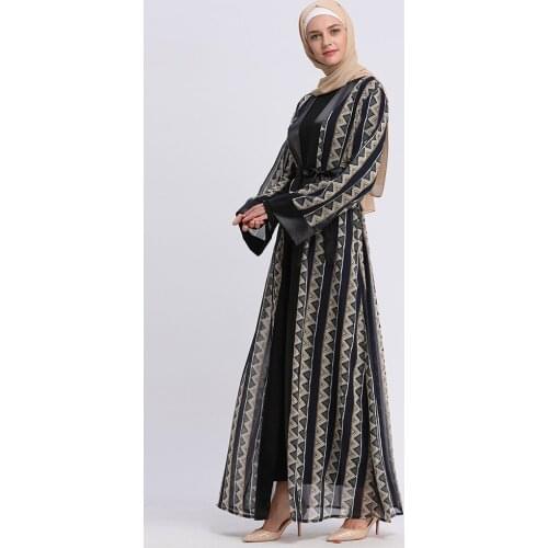 Aligaia Printing Dress For Women 2021 Summer Dubai Kimono Cardigan Muslim Hijab Dress Turkey Islam Clothing Qatar Djellaba Robe