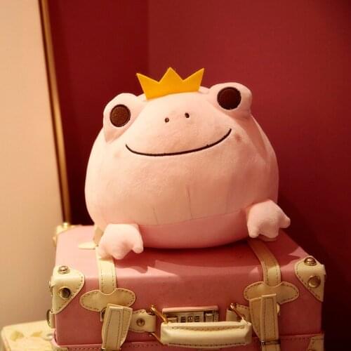 Smiling frog plush cushion with crown prince pillow with bright smiling face funny stuffed animals
