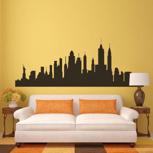 POOMOO Wall Decals New York City Skyline Silhouette Wall Sticker NYC Vinyl Family Mural Decor