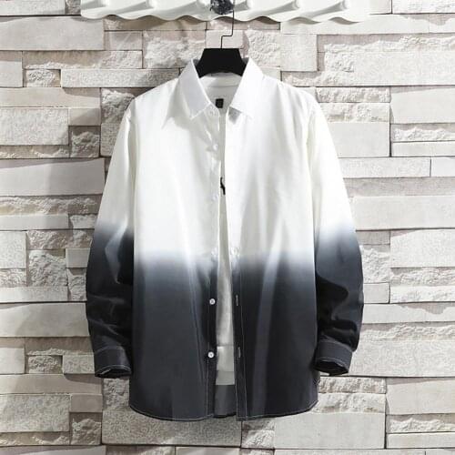 New Fashion Men Long Sleeve Turn Down Collar Gradient Color Buttons Loose Shirt Top Casual Shirts