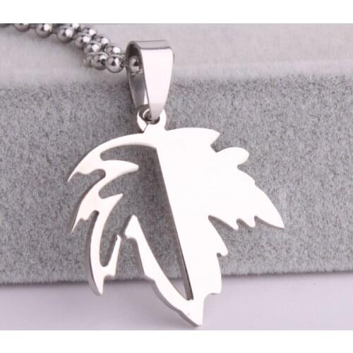 Silver color Pierced Maple Leaf 316L Stainless Steel pendant necklaces bead chain for men women wholesale