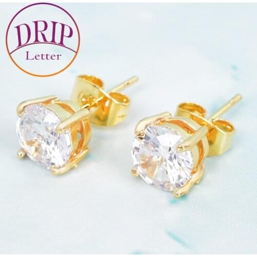 Cubic Zircon Stud Earring Copper Material For Women Hip Hop Jewelry AAA CZ Gold Color Round Men Women EARRING Push-back