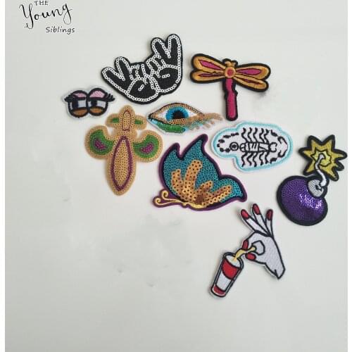 Cute Animal Embroidery Stickers Sequins Butterfly hot melt adhesive patches iron for clothes Mixture badge DIY Apparel Accessory