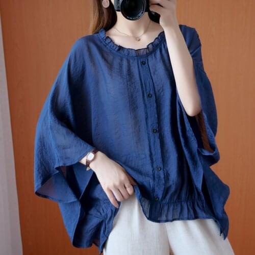 Loose Oversized Cotton Linen Women Shirts Summer Vintage Flare Sleeved 2021 Casual All Match Female Outwear Tops