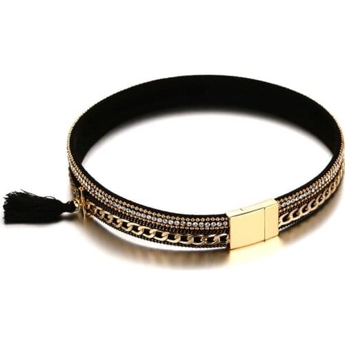 Trendy&Temperament Accessories 38.5cm Long 17mm Wide Alloy PU Leather Collar Gold Plating Necklace For Girl/Women Attend Party