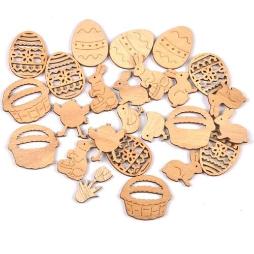 25pcs Easter Egg Bunny Natural Wooden Pendant Ornaments Easter Party Decoration Handmade DIY Crafts Gifts Table Scatter Decor