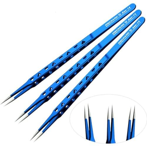 MECHANIC High Hardness Non-magnetic Stainless Steel Tweezers Mobile Phone PCB Motherboard IC Chips Repairing Tweezer