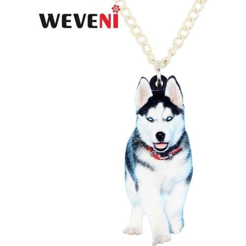WEVENI Acrylic Trendy Siberian Husky Dog Necklace Pendant Chain Choker Anime Animal Jewelry For Women Girl Hot Wholesale Gift