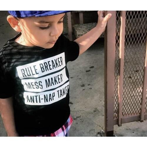 Funny Boys Tshirt Rule Breaker Mess Maker Anti-nap Taker Letters Print Kids T-shirt Toddler Girl Boy Short Sleeve Fashion Tees