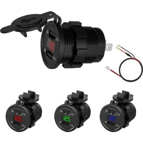 Car Motorcycle Cigarette Lighter Charger Dual USB 12V-24V Car Boat Motorcycle Cigarette Lighter Sockets Power Plug Outlet LED