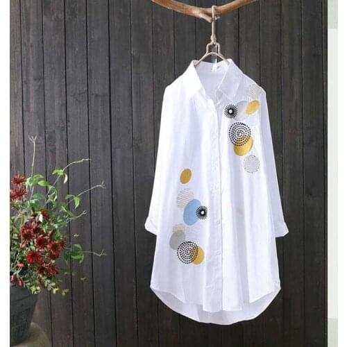 New Women White Shirt 100% cotton Casual Wear Button Up Turn Down Collar Long Sleeve Blouse Embroidery Feminina HOT Sale F106