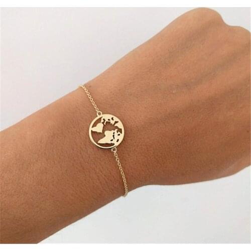 World Map Stainless Steel Bracelets for Women Simple Adjustable Gold Vintage Jewelry Earth Day Gifts Christmas Link Chain