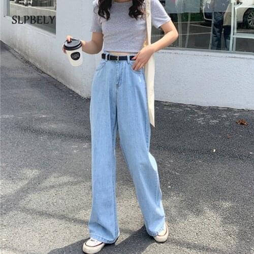 SLPBELY High Waisted Wide Leg Jean for Women Blue Denim Pant Loose Vintage Casual Long Female Trousers Jeans 2021 Y2K Streetwear