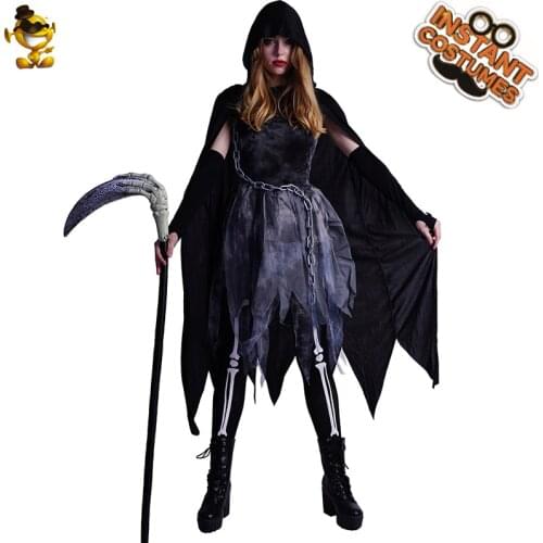 Halloween Womens Dark Ghost Costumes Cosplay Horror Skeleton Clothes Purim Party Fancy Dress Up Role Play Outfits