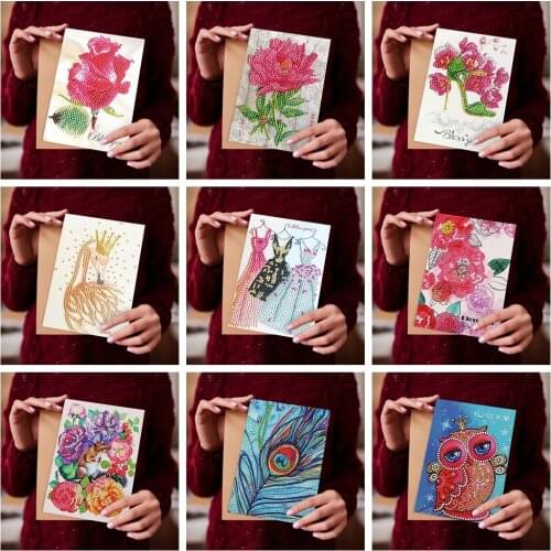 1PC 5D DIY Diamond Painting Greeting Cards Birthday Wedding Cards Christmas Diamond Embroidery Wish Card DIY Mosaic Painting
