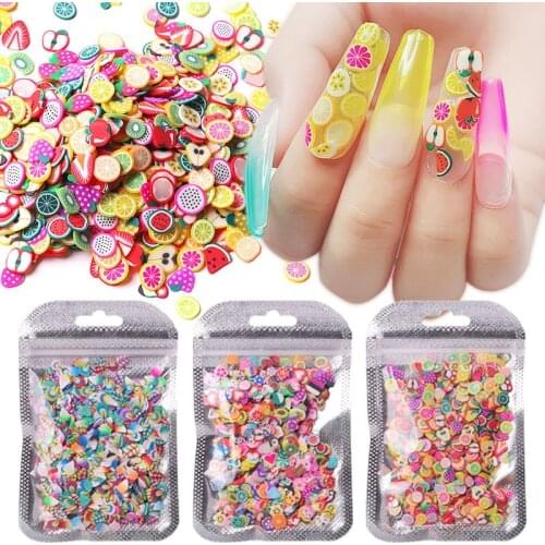 1000pcs Soft Pottery Cartoon Fruit Feather Slices 3D Nails Art Decorations Cute DIY Ornament Manicure Design Accessories