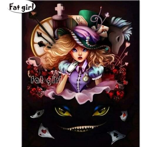 Diamond Embroidery Alice In Wonderland 5D Diy Diamond Painting Cross Stitch Cartoon Princess Girl Mosaic Magic Cat Rhinestone