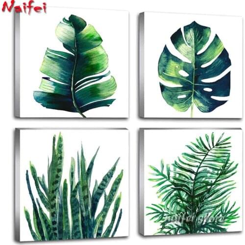 Diamond Embroidery Nature Diamond Painting Full Square Diamond Mosaic Green Leaf Wall Art Plant Palm Leaf Pictures Full Display