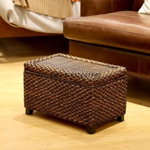 American rattan storage stool foyer shoe changing stool bed end shoe wearing stool solid wood finishing storage box stool storag