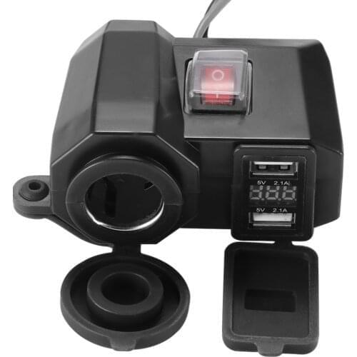 AOZBZ 3 in 1 Motorcycle Cigarette Lighter Digital Display Voltmeter Motorcycle Mobile Phone Charger Waterproof USB Quick Charge