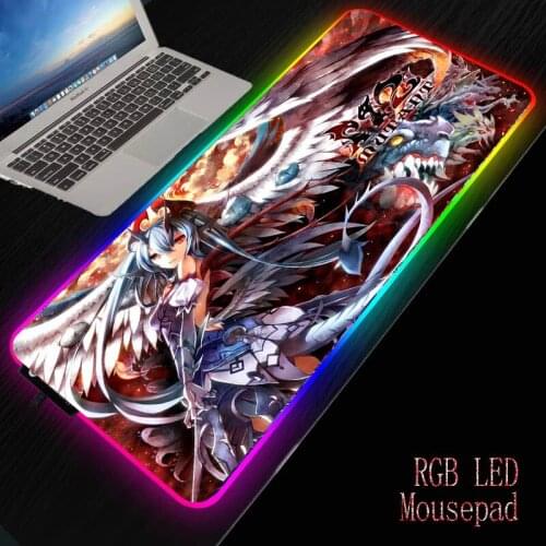MRGBEST Gaming RGB Large Mousepad USB LED Lighting Backlit Computer Mat Rubber Keyboard Desk Pad Anime Girl with Wings